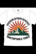Mountain landscape with blazing sun and Sovereign Outdoor Enthusiast Unstoppable Vibes text